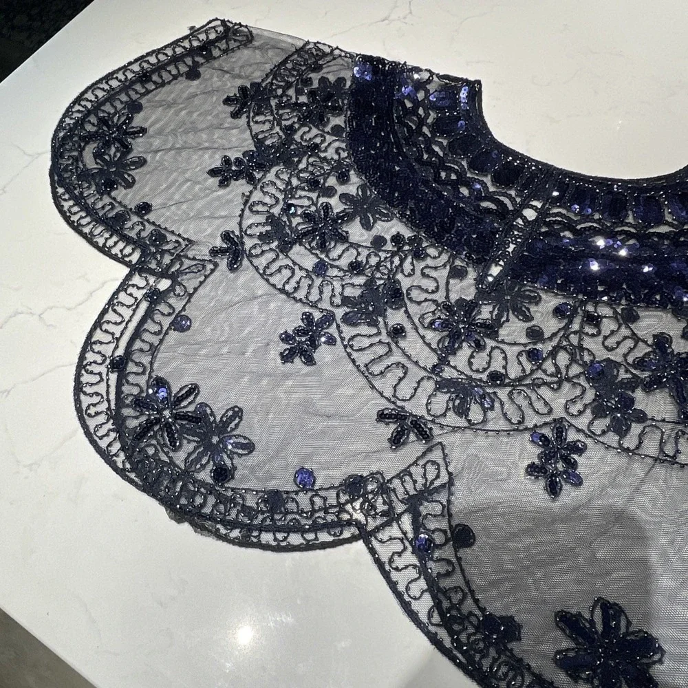 Vtg Sequins Cape Art Deco  Bolero 1920s Gatsby Style Evening Flapper Shawl Navy